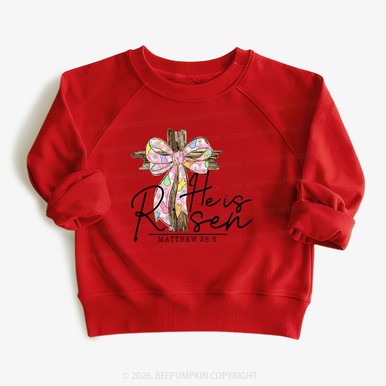 He Is Risen Easter Coquette Bow Kid's Sweatshirt