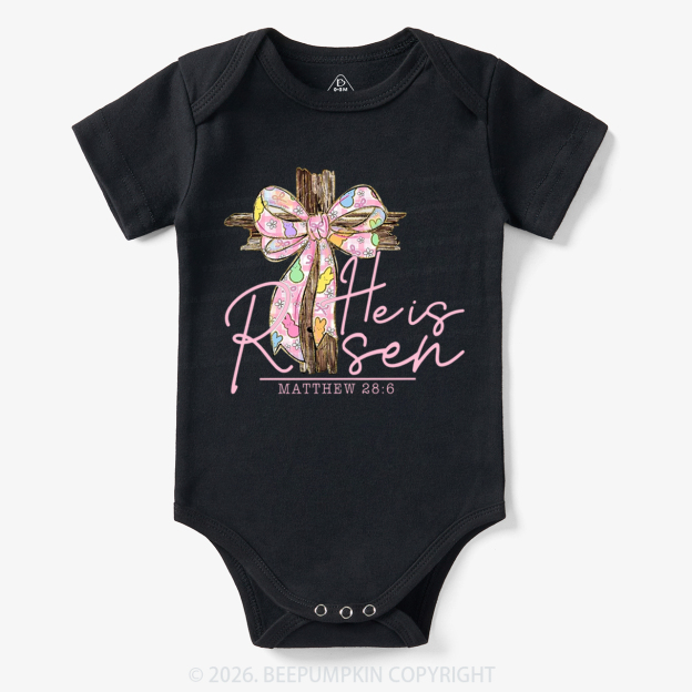 He Is Risen Easter Coquette Bow Bodysuit