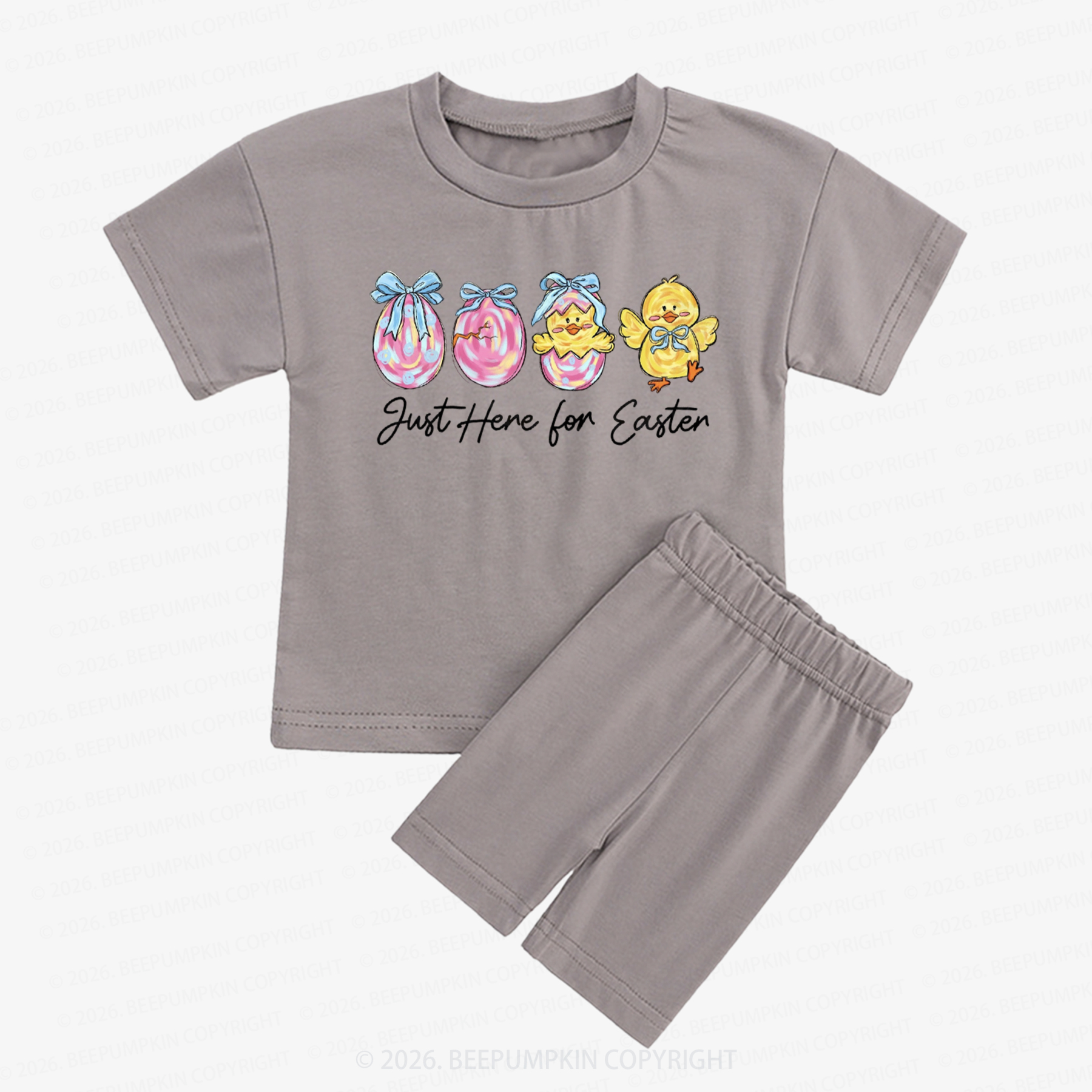Just Here For Easter Pastel Eggs Coquette Kids Biker Shorts&Tee