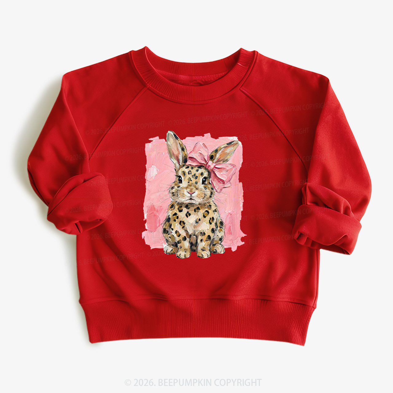 Oil Paint Leopard & Pink Bow Coquette Bunny Kid's Sweatshirt