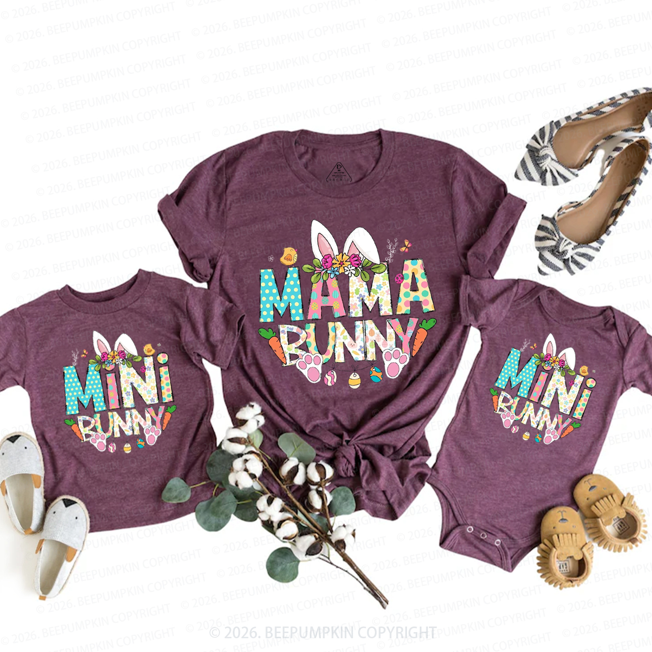 Easter Mama Mini Floral Spring Bunny Mom&Me Matching T-Shirts