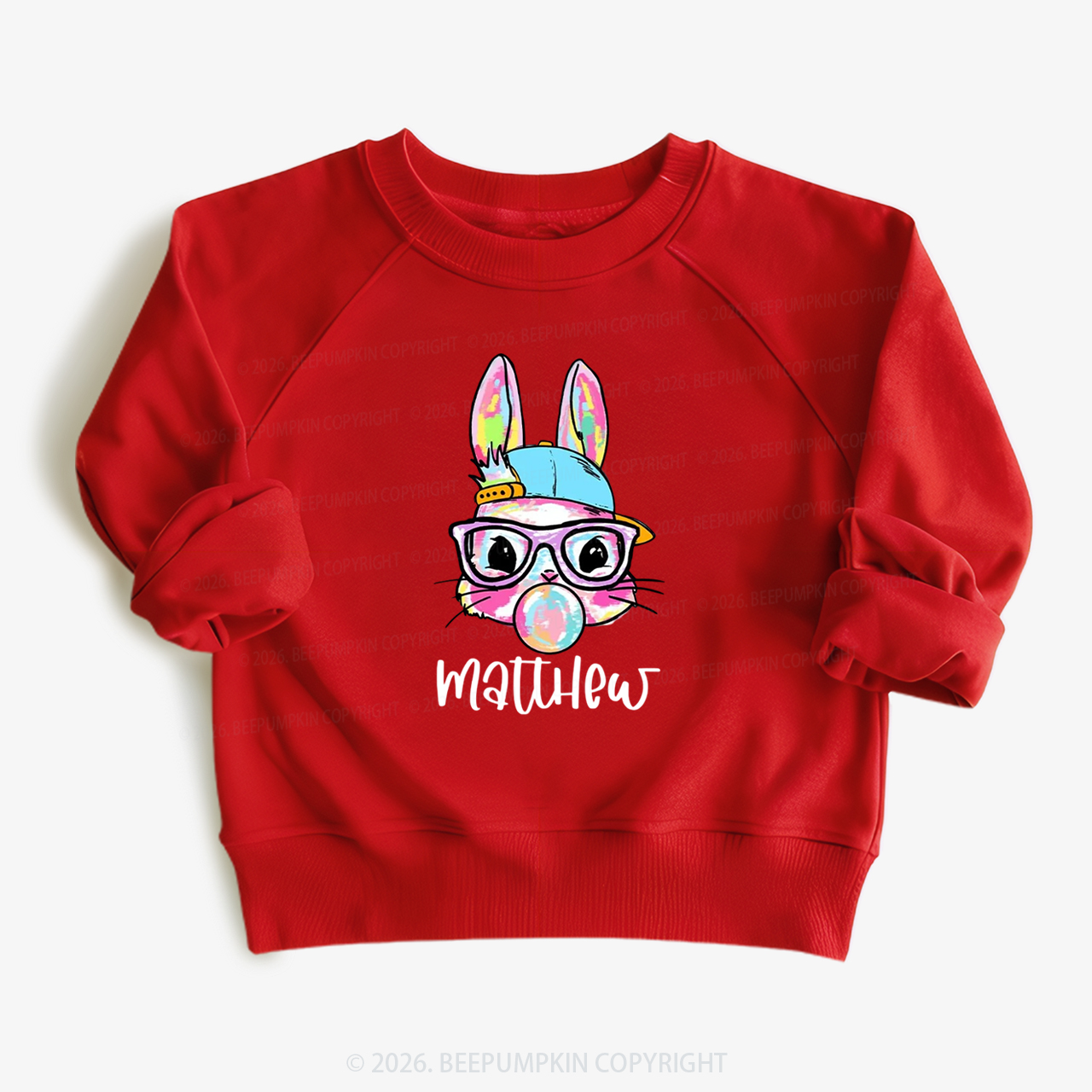 Personalized Kid Name Easter Bunny Coquette Bow Kid's Sweatshirt
