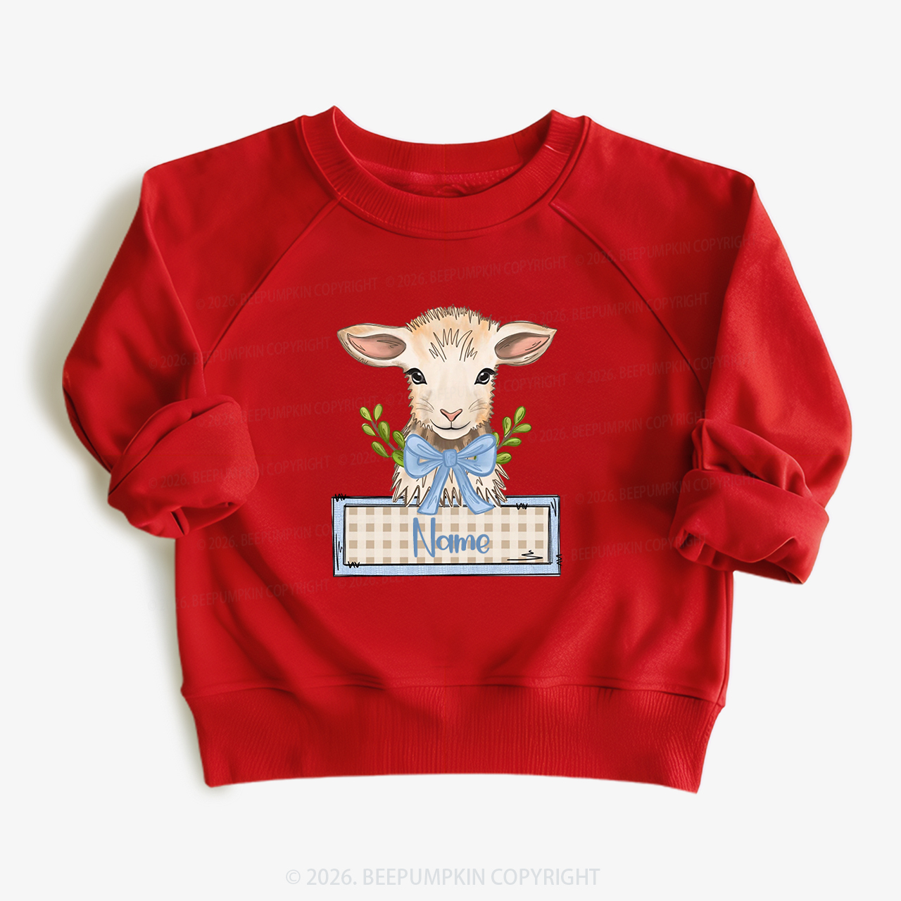 Personalized Baby Lamb With Bow Kid's Sweatshirt