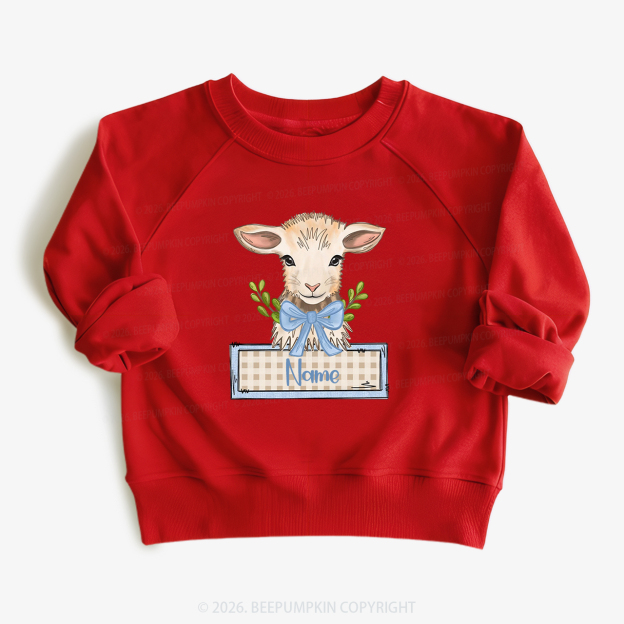 Personalized Baby Lamb With Bow Kid's Sweatshirt
