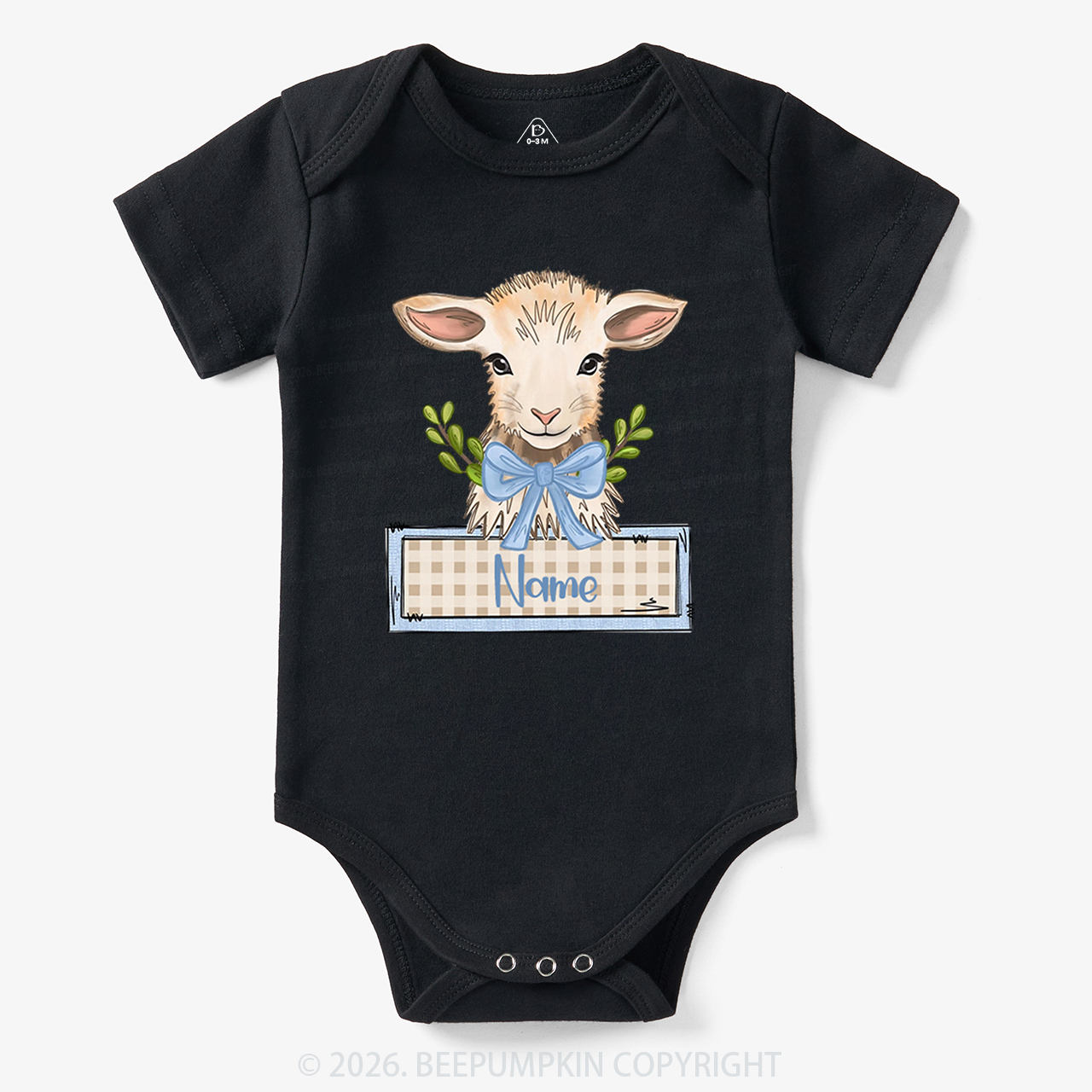 Personalized Baby Lamb With Bow Bodysuit