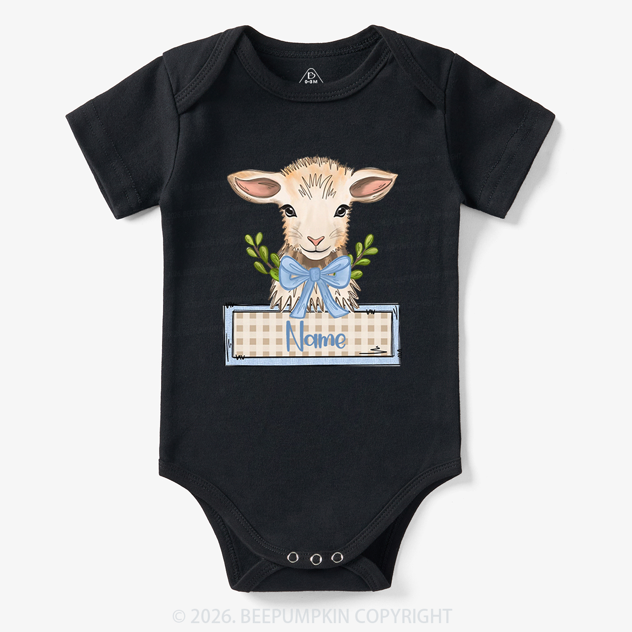 Personalized Baby Lamb With Bow Bodysuit