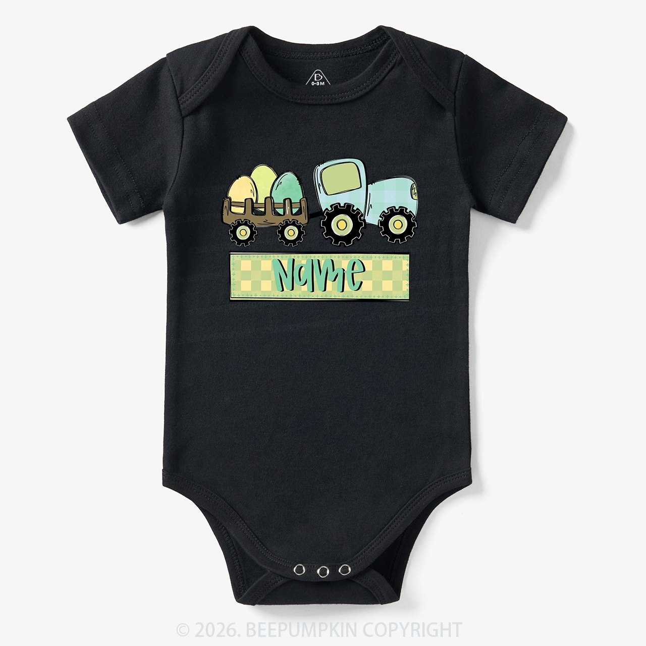 Personalized Name Easter Tractor Bodysuit