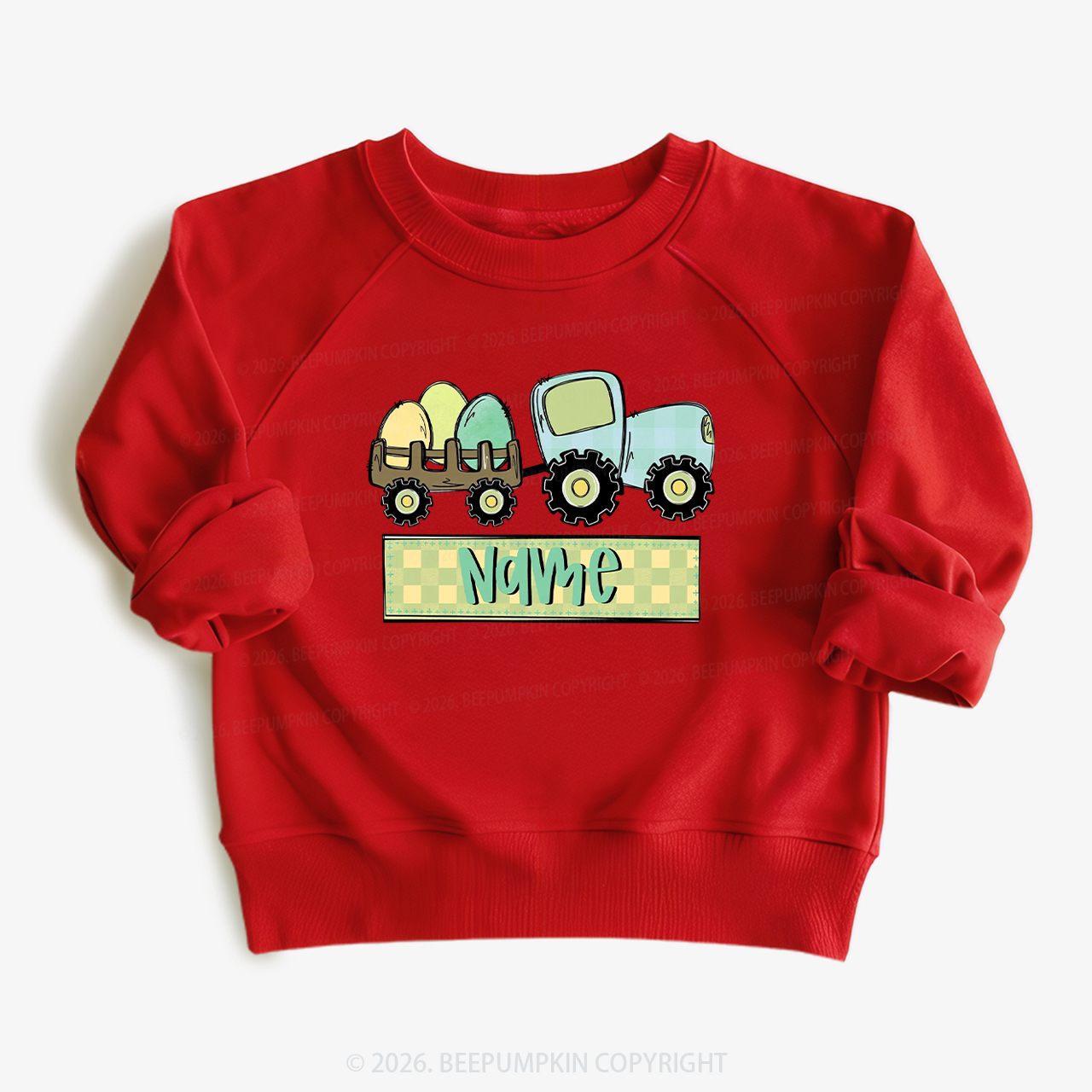Personalized Name Easter Tractor Kid's Sweatshirt