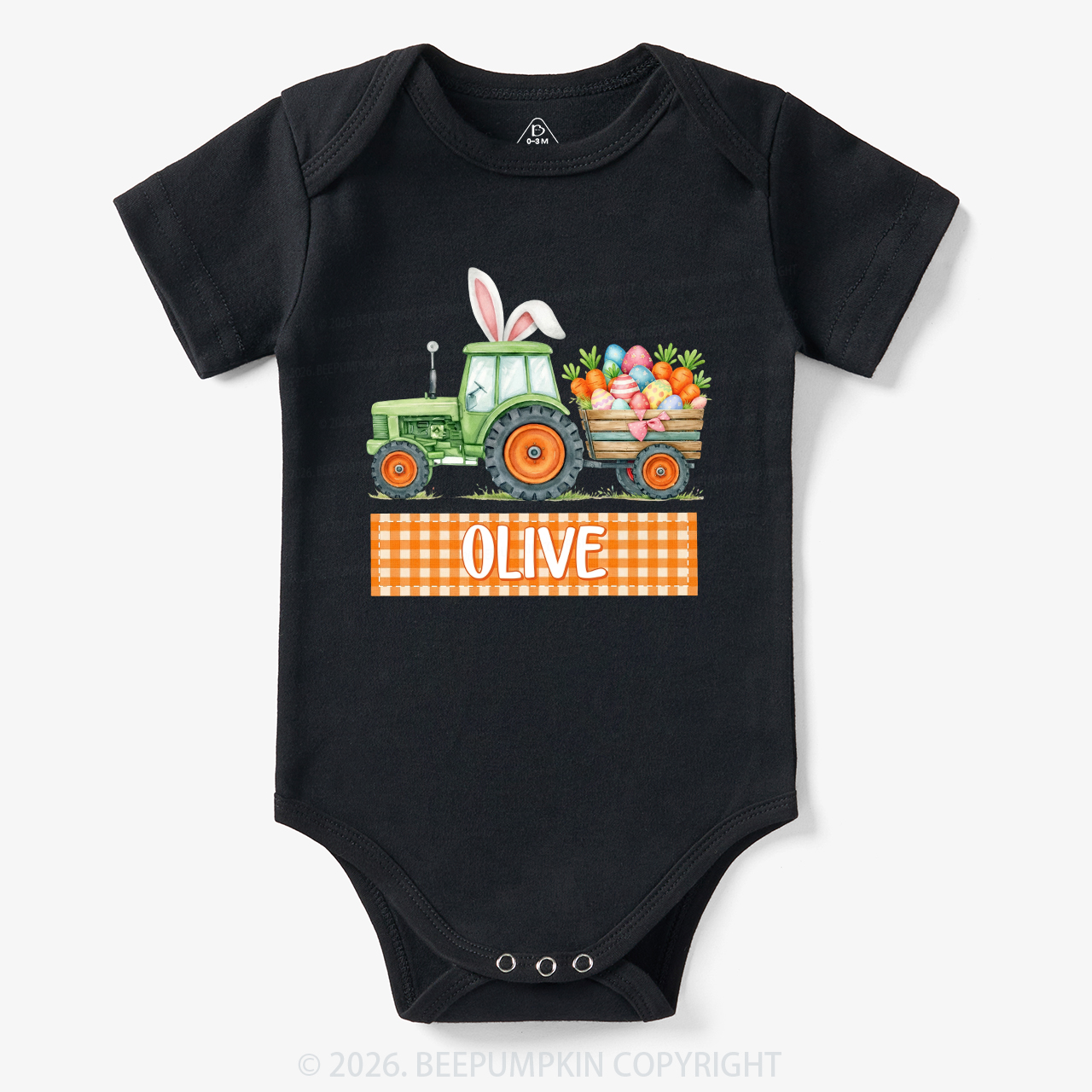 Personalized Name Easter Tractor Farm Bodysuit