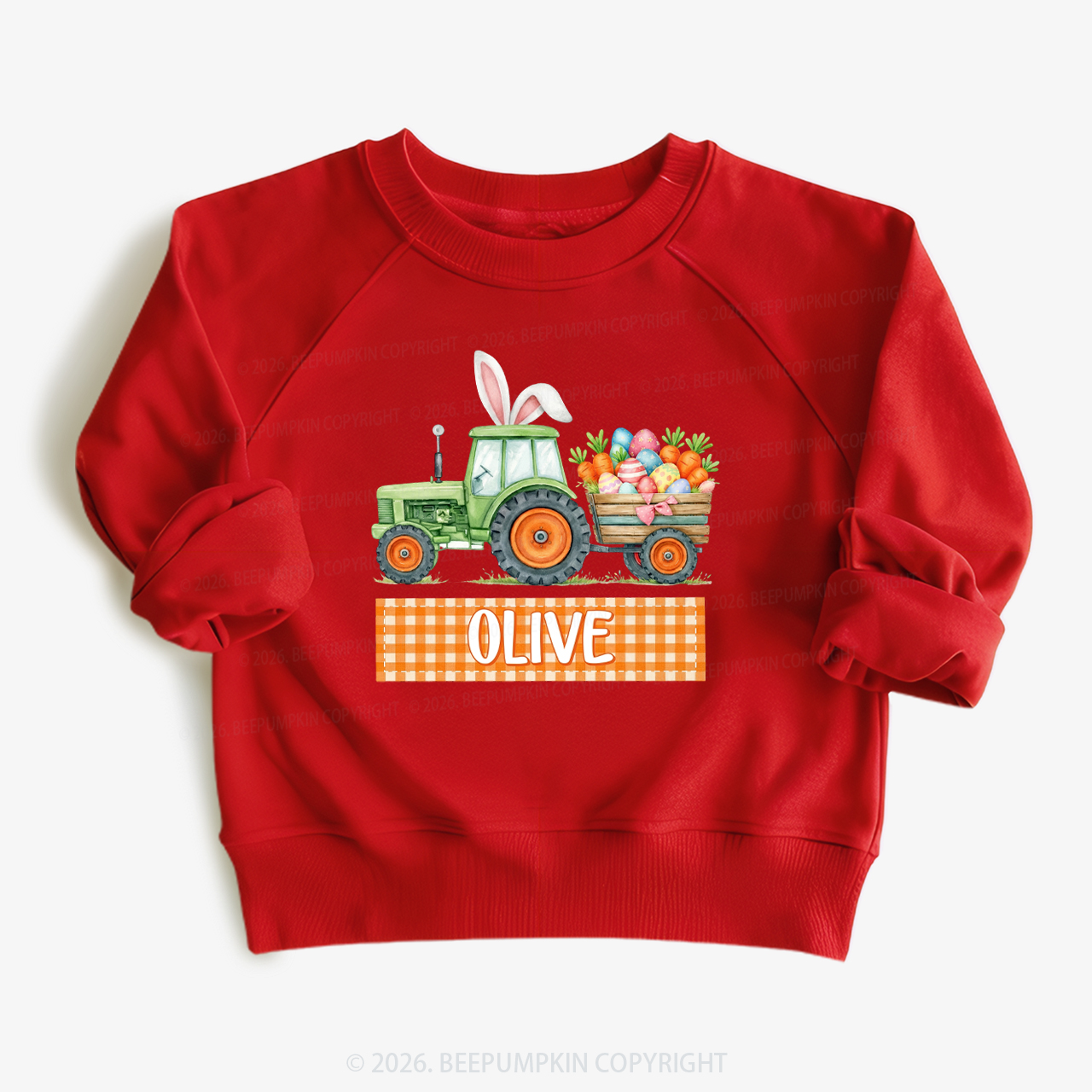 Personalized Name Easter Tractor Farm Kid's Sweatshirt