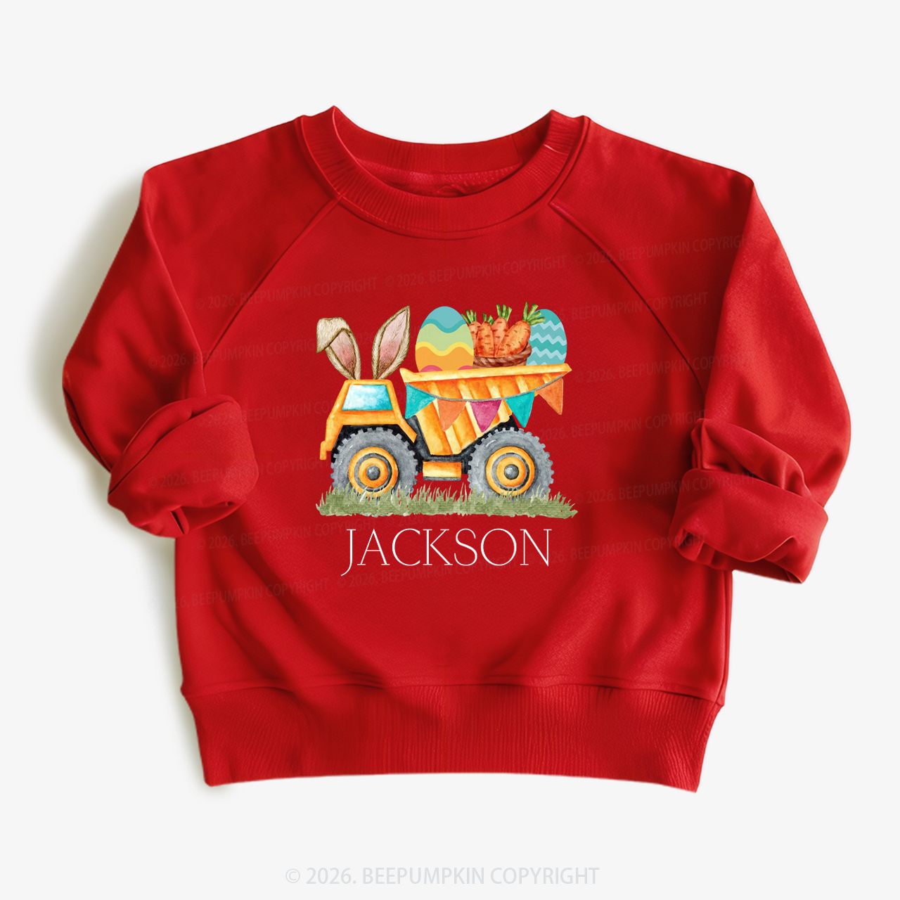 Personalized Name Easter Dump Truck Kid's Sweatshirt