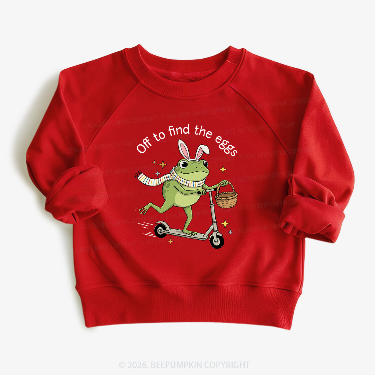 Funny Frog on Scooter Easter Egg Kid's Sweatshirt 7