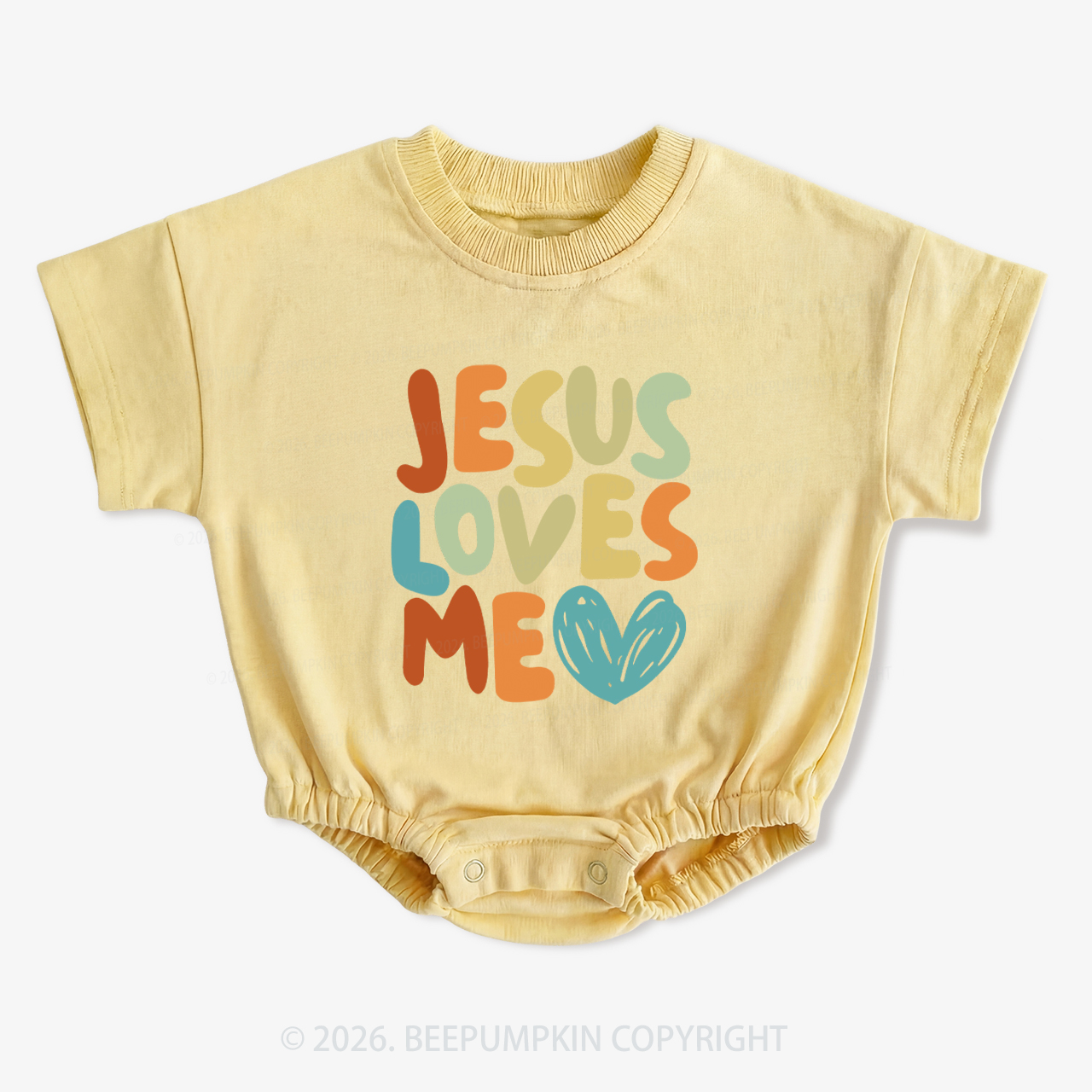 Jesus Loves Me Christian Short Sleeve Baby Bubble Romper