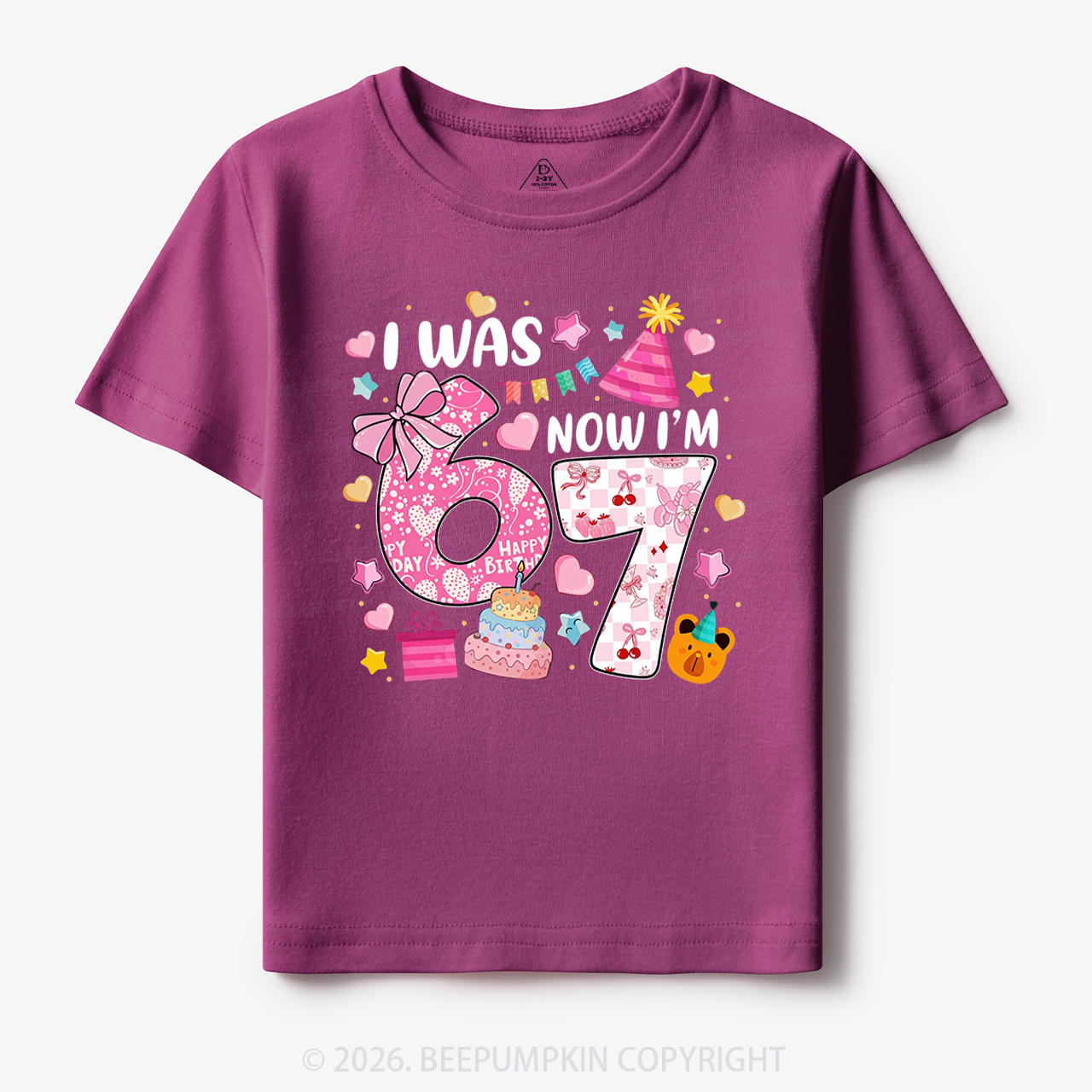 I Was 6 Now I'm 7 Birthday Coquette Bow Toddler&Kid's Tees