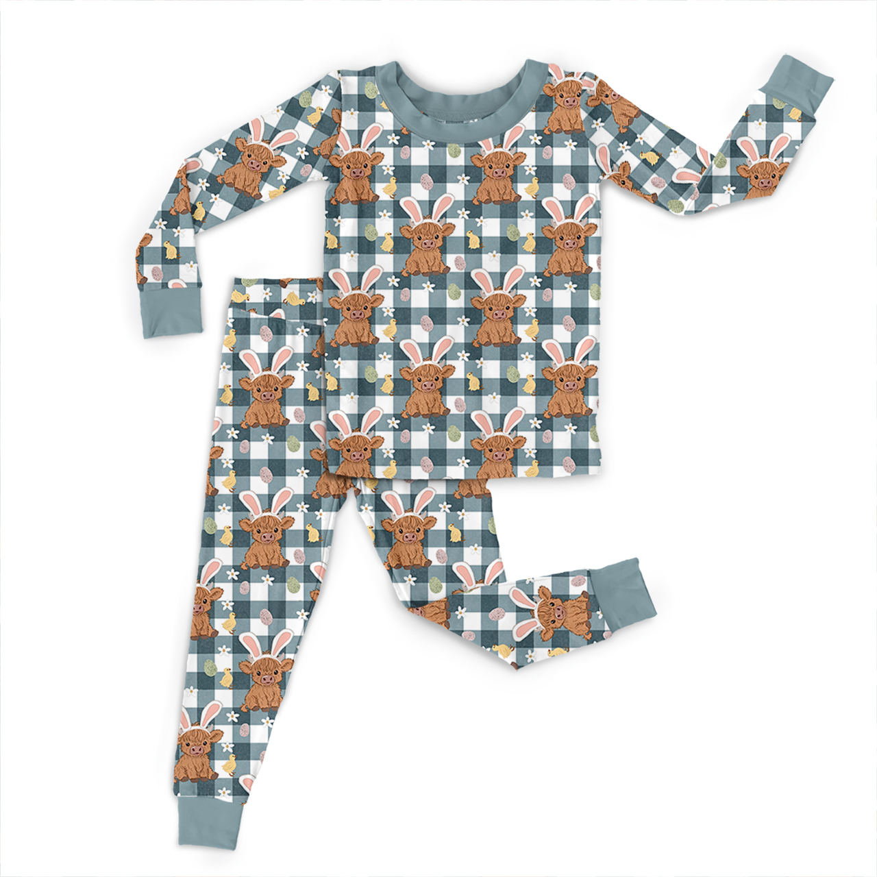 Easter Highland Cow Two-Piece Pajama Set For Kids
