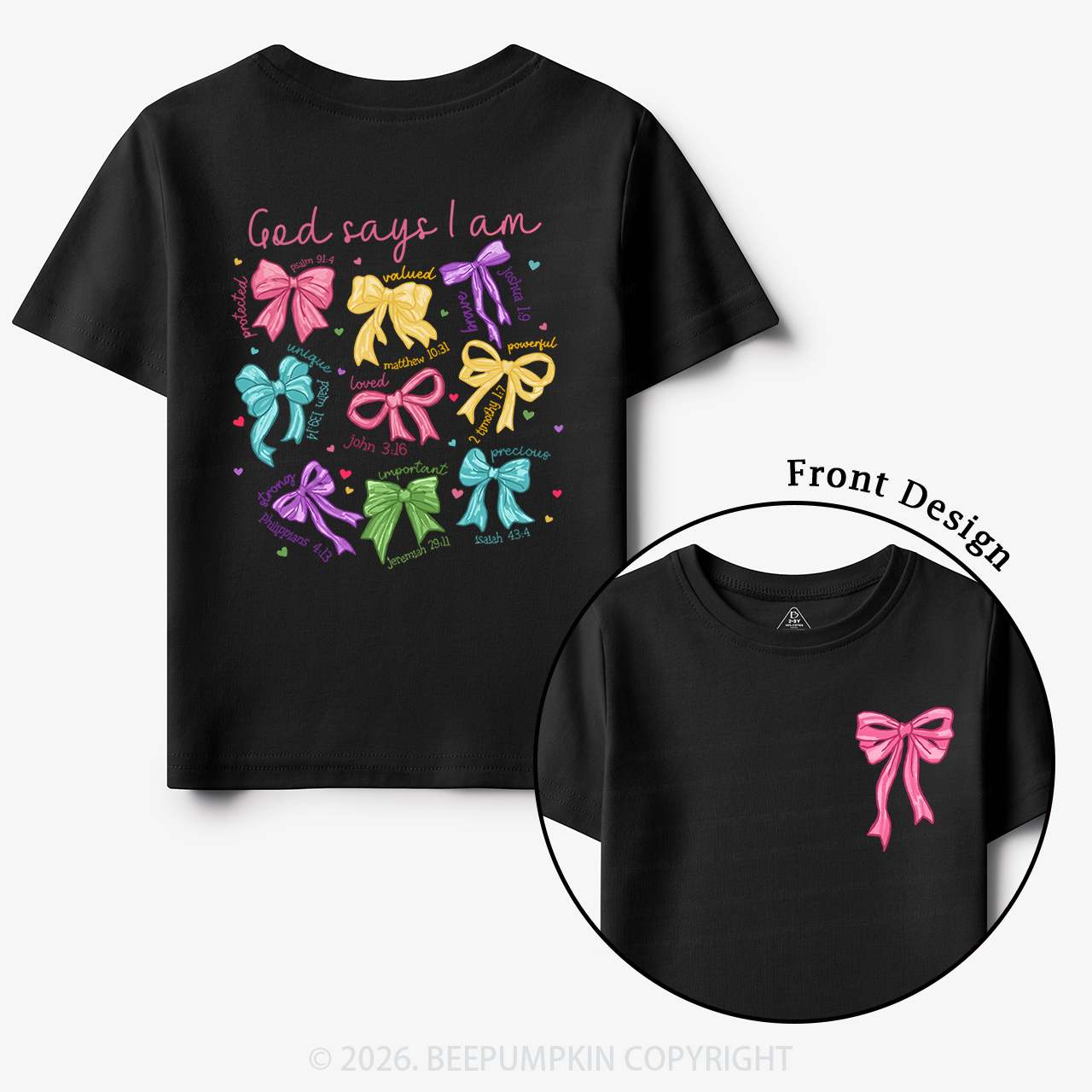God Says I am Coquette Pink Bows Toddler&Kid's Tees