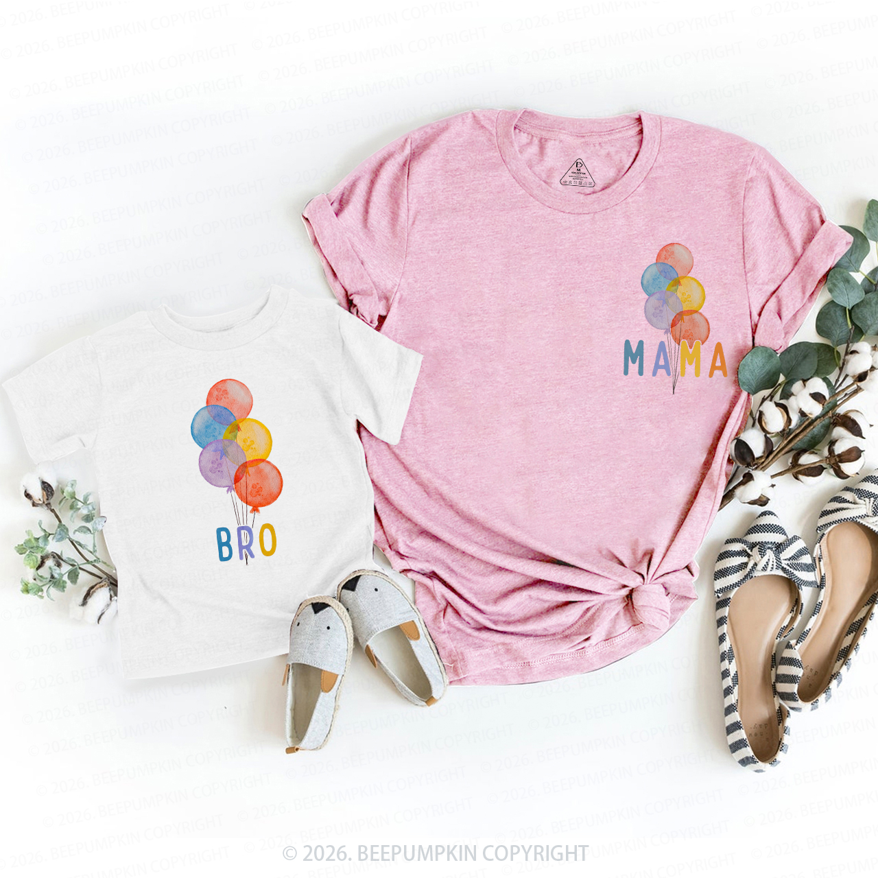 Personalized Rainbow Balloon Birthday Family Matching T-Shirts