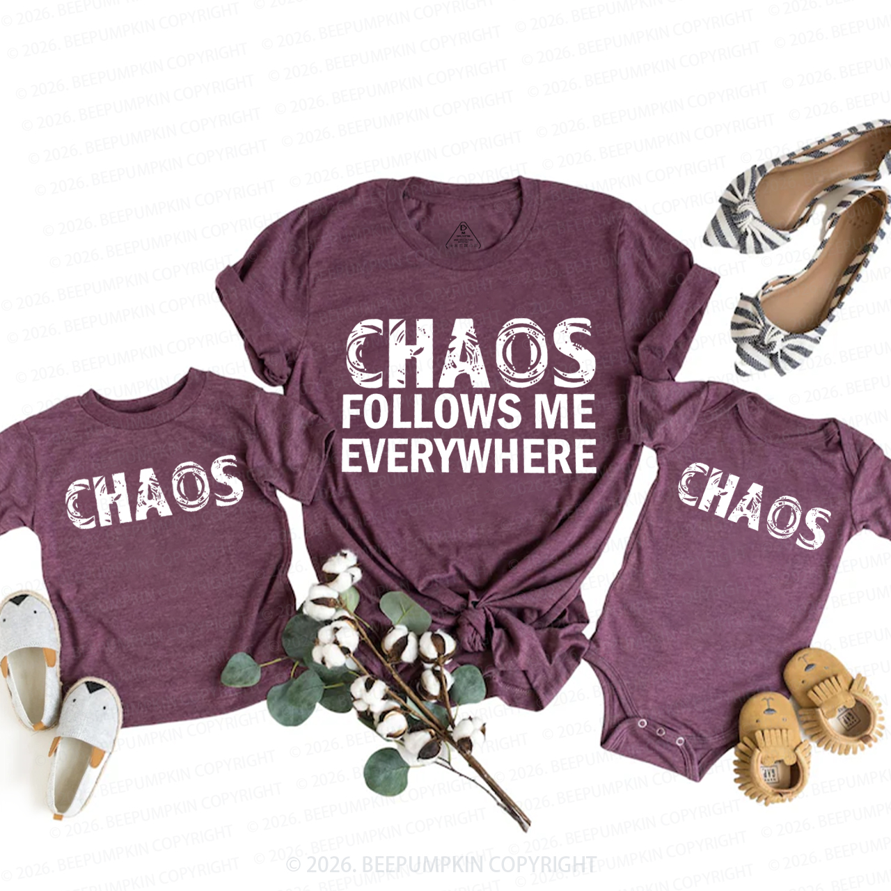 Chaos Follows Me Everywhere And Chaos Mom&Me Matching T-Shirts