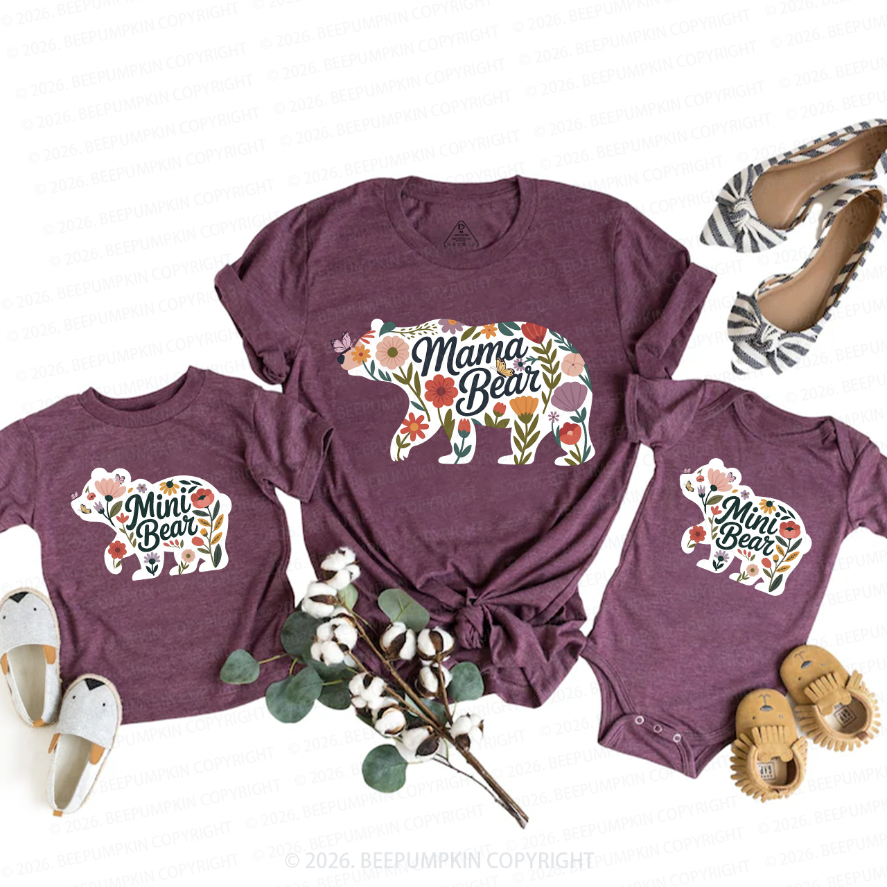 Mama Bear Mini Bear Floral Mom&Me Matching T-Shirts