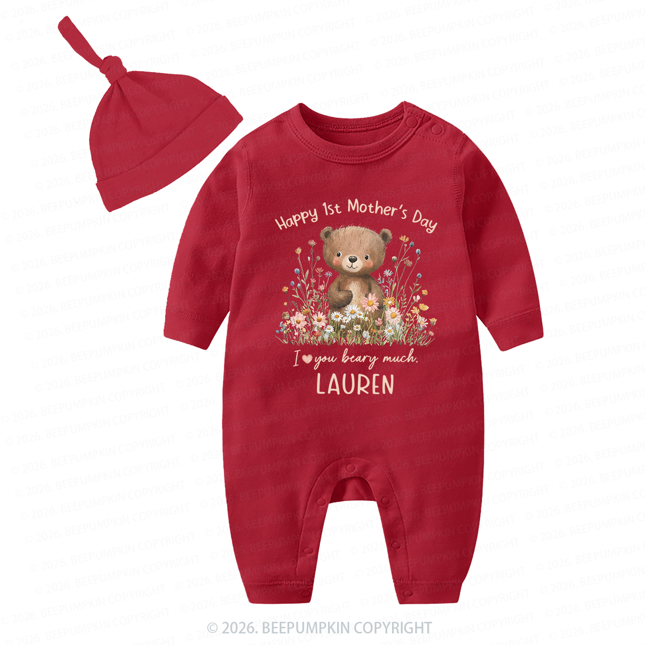 Personalized Happy 1st Mother's Day Floral Bear Baby Coming Home Outfit