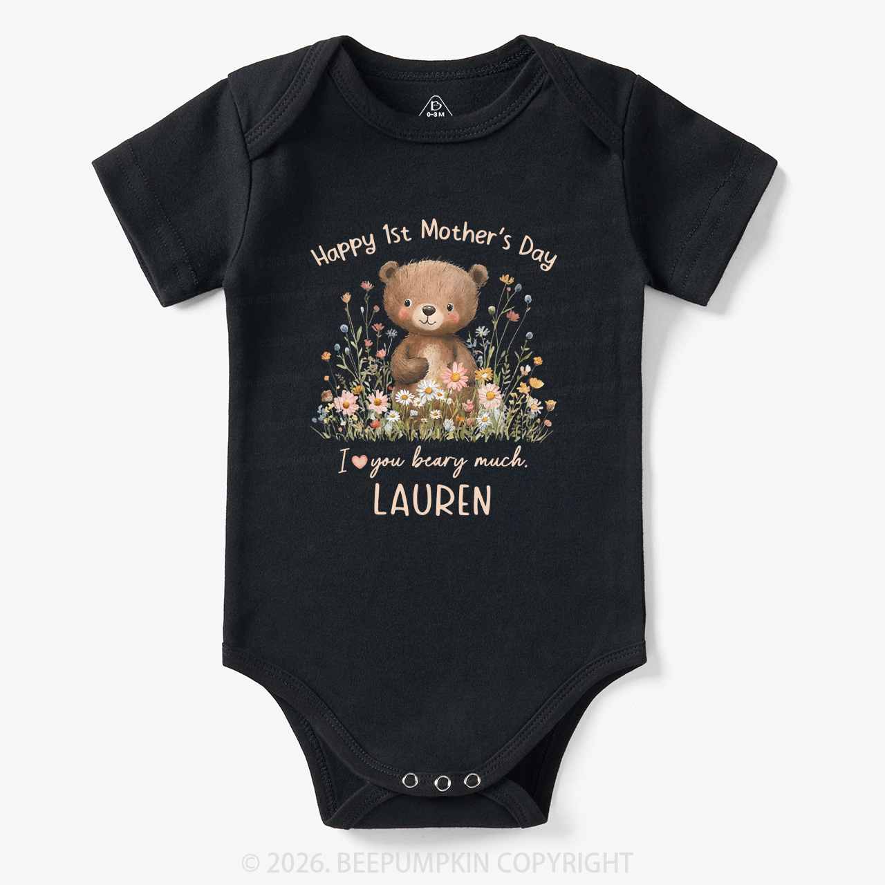 Personalized Happy 1st Mother's Day Floral Bear Bodysuit