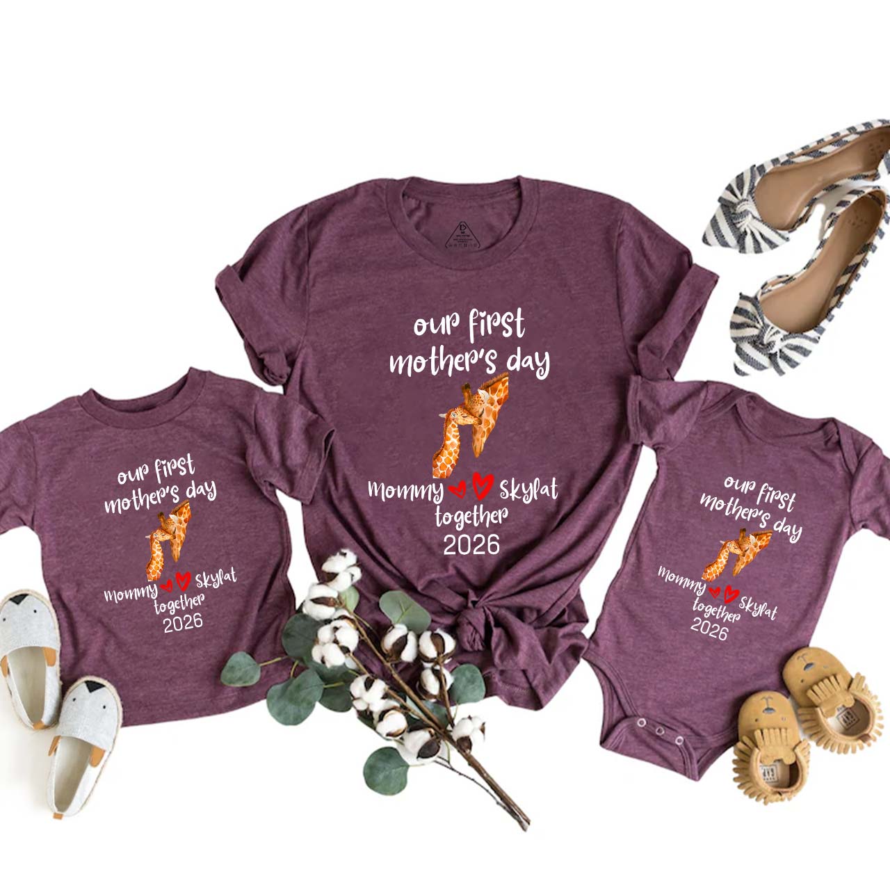 Personalized Our First Mother's Day Together Giraffes Mom&Me Matching Tees