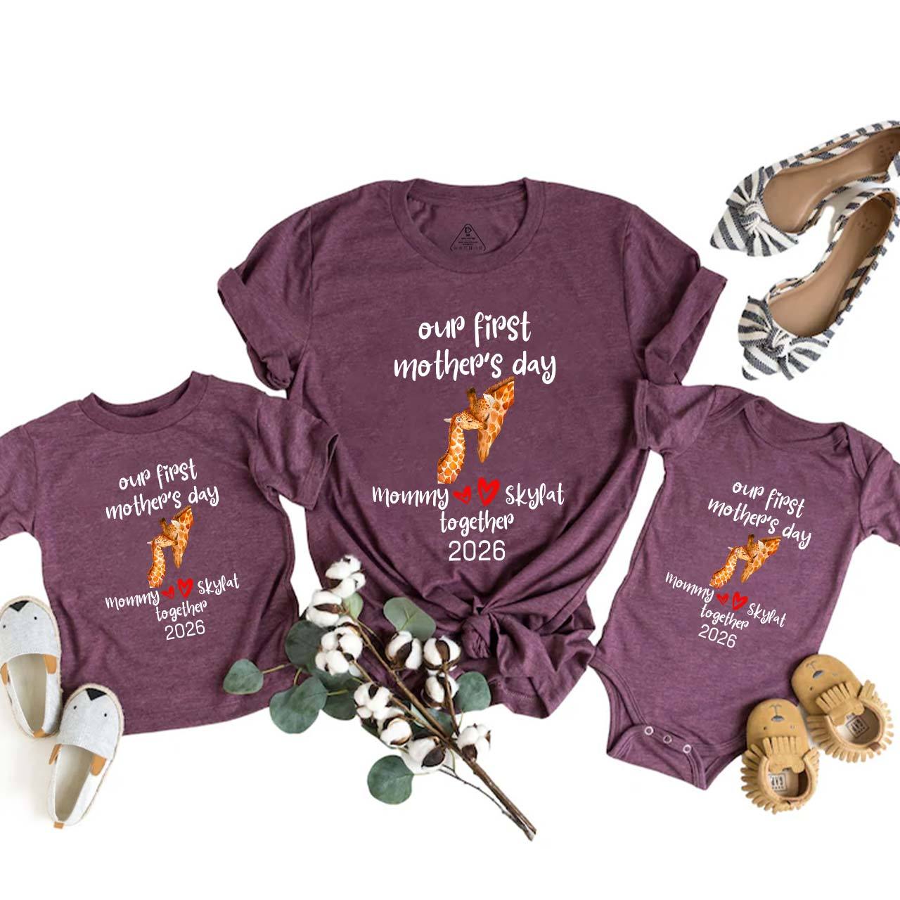 Personalized Our First Mother's Day Together Giraffes Mom&Me Matching Tees