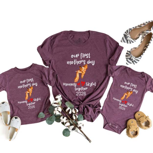 Personalized Our First Mother's Day Together Giraffes Mom&Me Matching Tees
