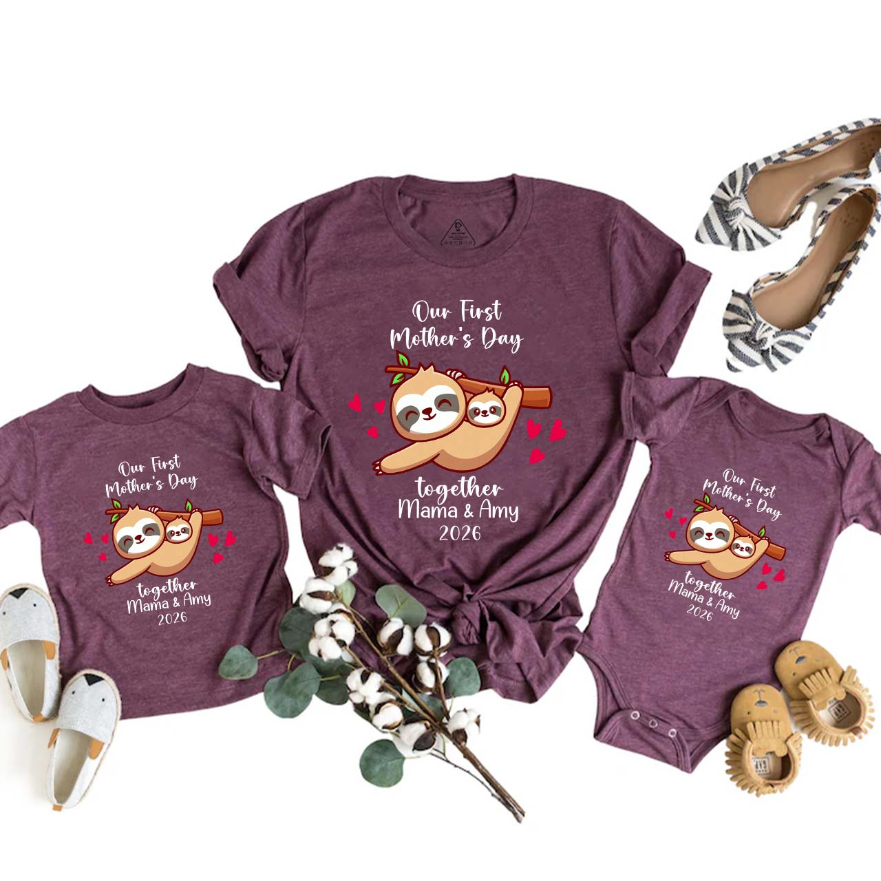 Personalized Funny Sloth 1st Mother's Day Mom&Me Matching Tees