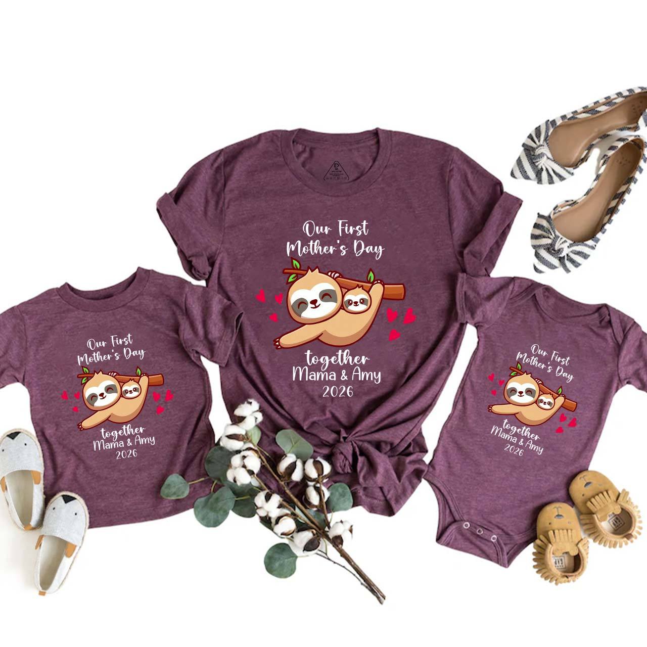 Personalized Funny Sloth 1st Mother's Day Mom&Me Matching Tees