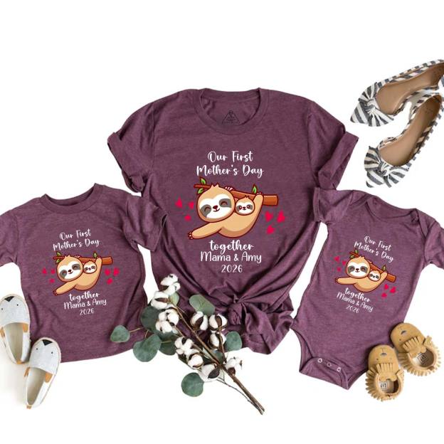 Personalized Funny Sloth 1st Mother's Day Mom&Me Matching Tees