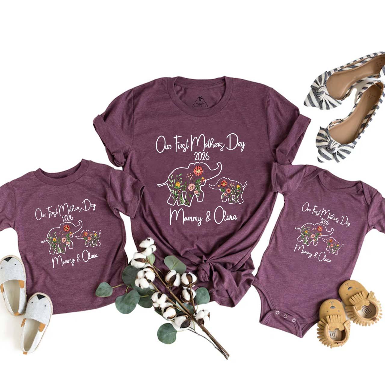 Personalized Flowers Elephant Mom&Me Matching Tees