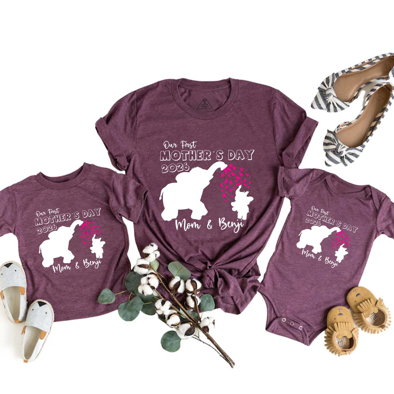 Personalized Our First Mothers Day Elephants Mom&Me Matching Tees