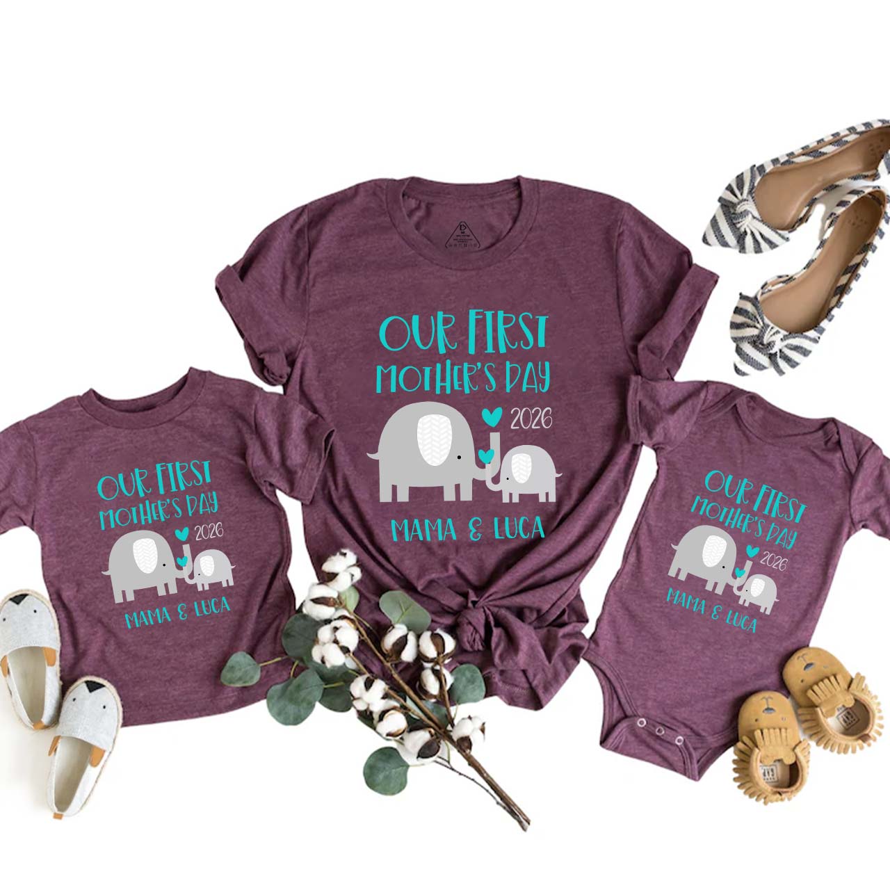 Elephant First Mother's Day Matching Tees
