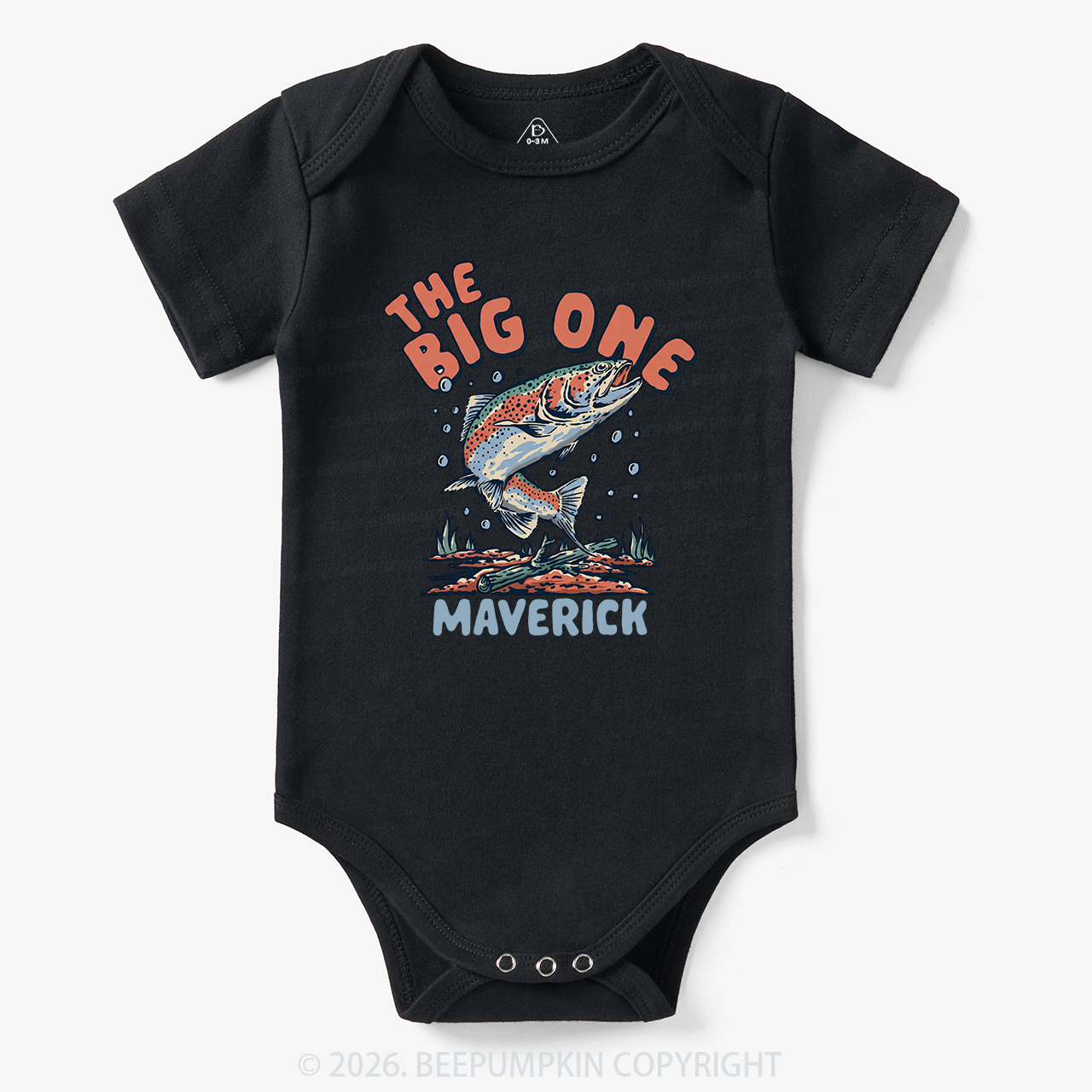 Personalized Retro The Big One Fishing Trout 1st Birthday Bodysuit