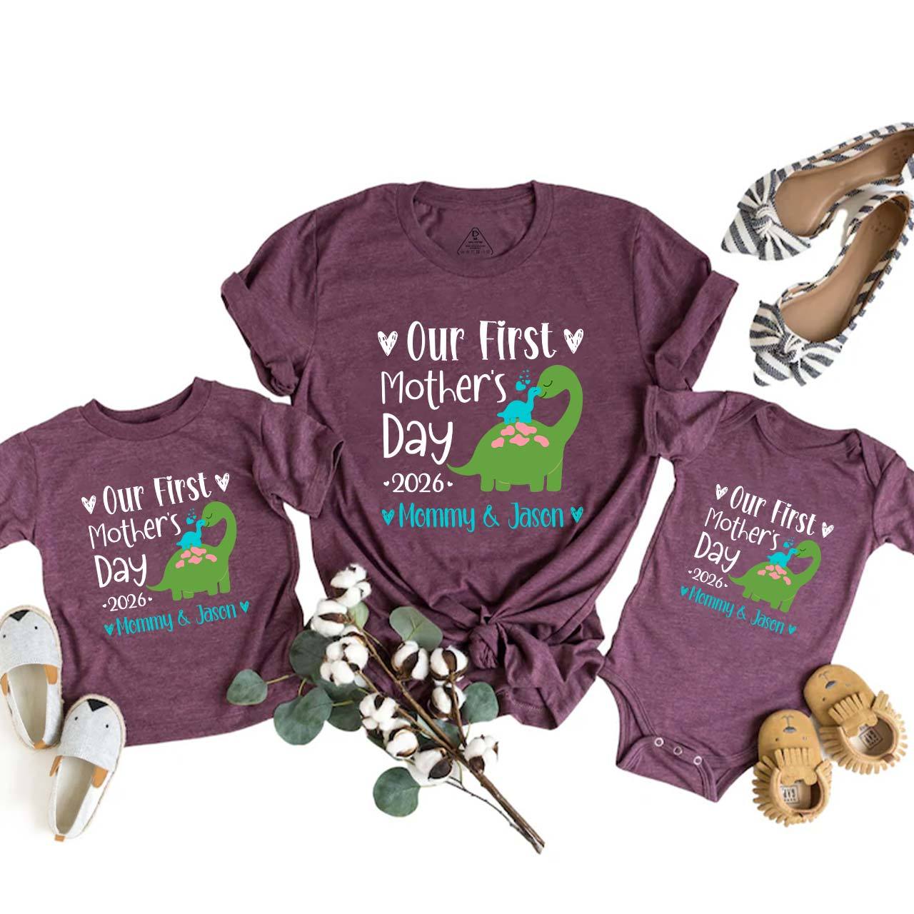 Personalized Our First Mothers Day Baby Dinosaur Mom&Me Matching Tees