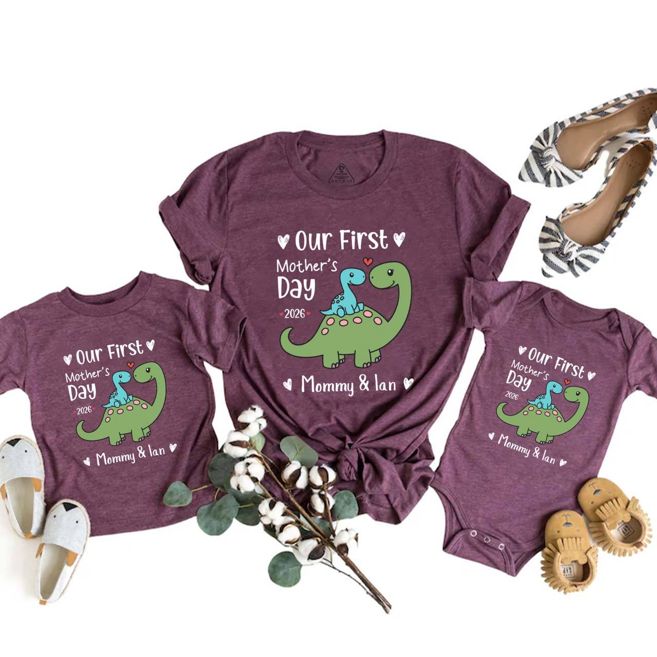Personalized Our First Mothers Day Cute Dinosaur Mom&Me Matching T-Shirts