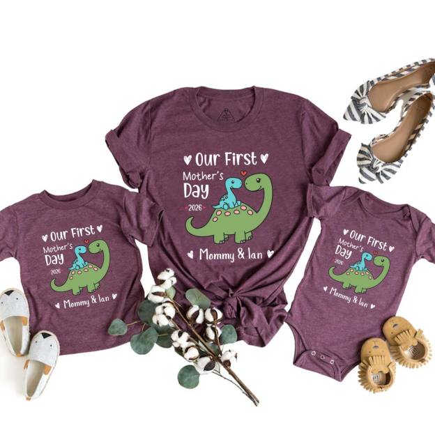 Personalized Our First Mothers Day Cute Dinosaur Mom&Me Matching T-Shirts