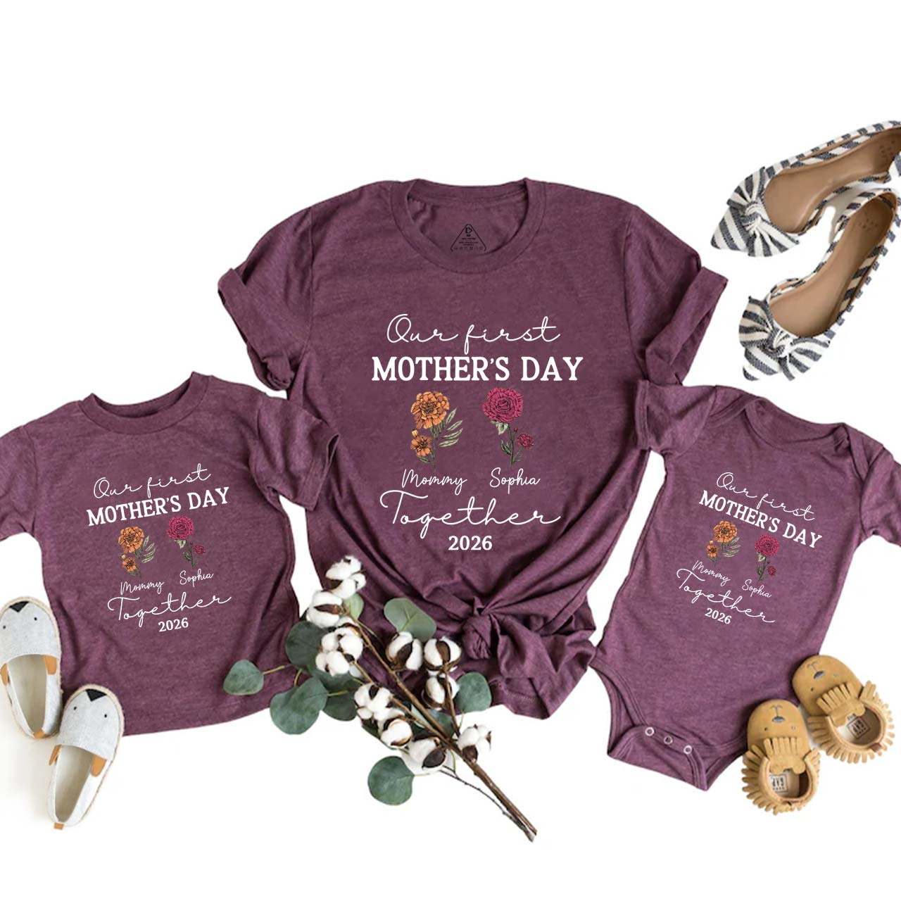 Personalized Our First Mothers Day Flora Mom&Me Matching T-Shirts