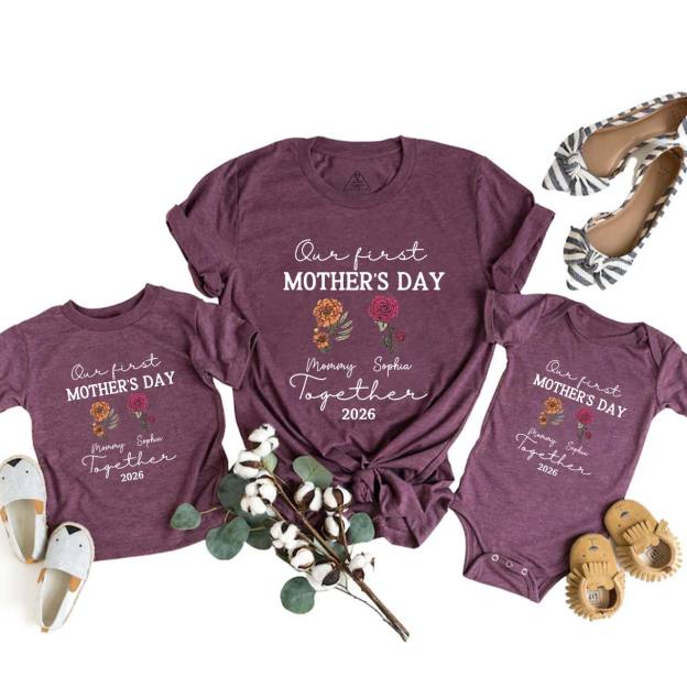 Personalized Our First Mothers Day Flora Mom&Me Matching T-Shirts