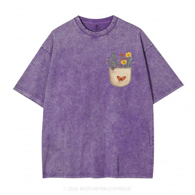 Wild Flowers Pocket Adult Washed T-Shirts