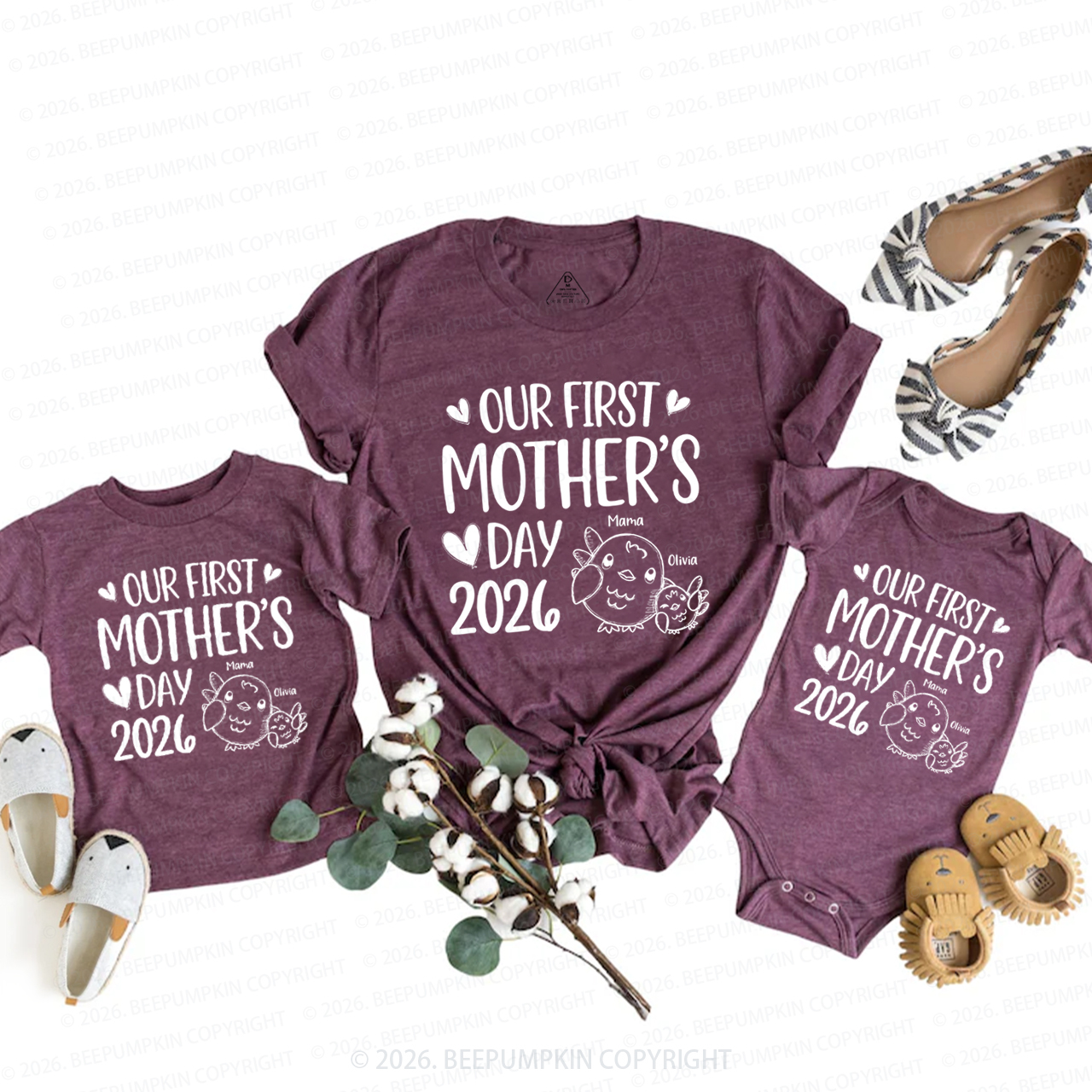 Personalized Cute Chicks Our First Mothers Day 2026 Mom&Me Matching T-Shirts