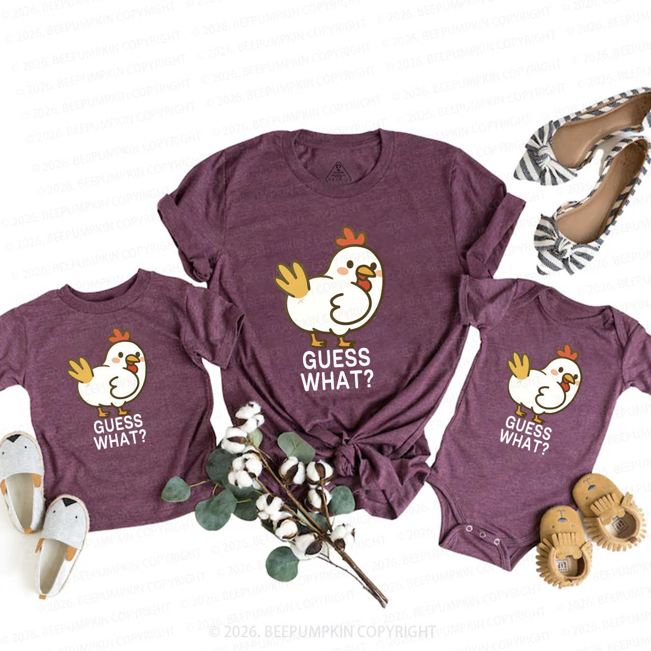 Guess What Chicken Funny Butt Joke Family Matching T-Shirts