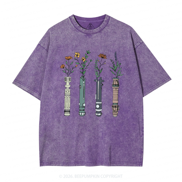Floral Lightsaber Galaxy Washed T-Shirts