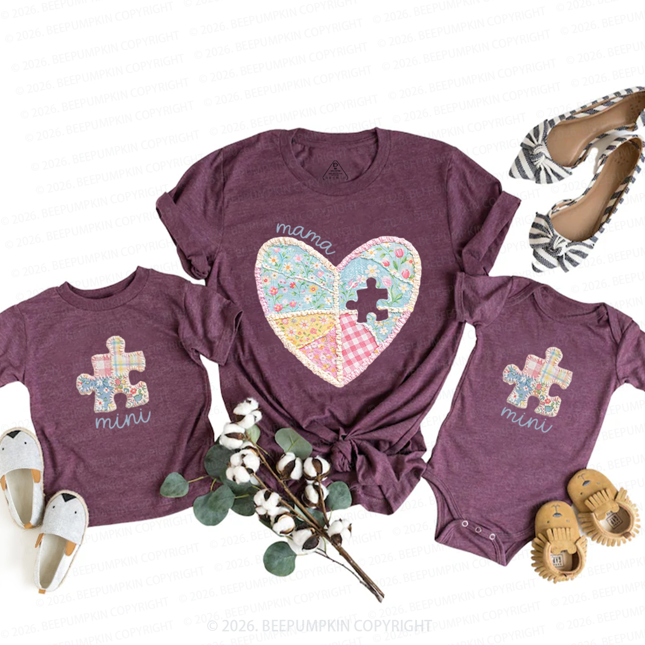 Faux Patchwork First Mothers Day Mom&Me Matching T-Shirts