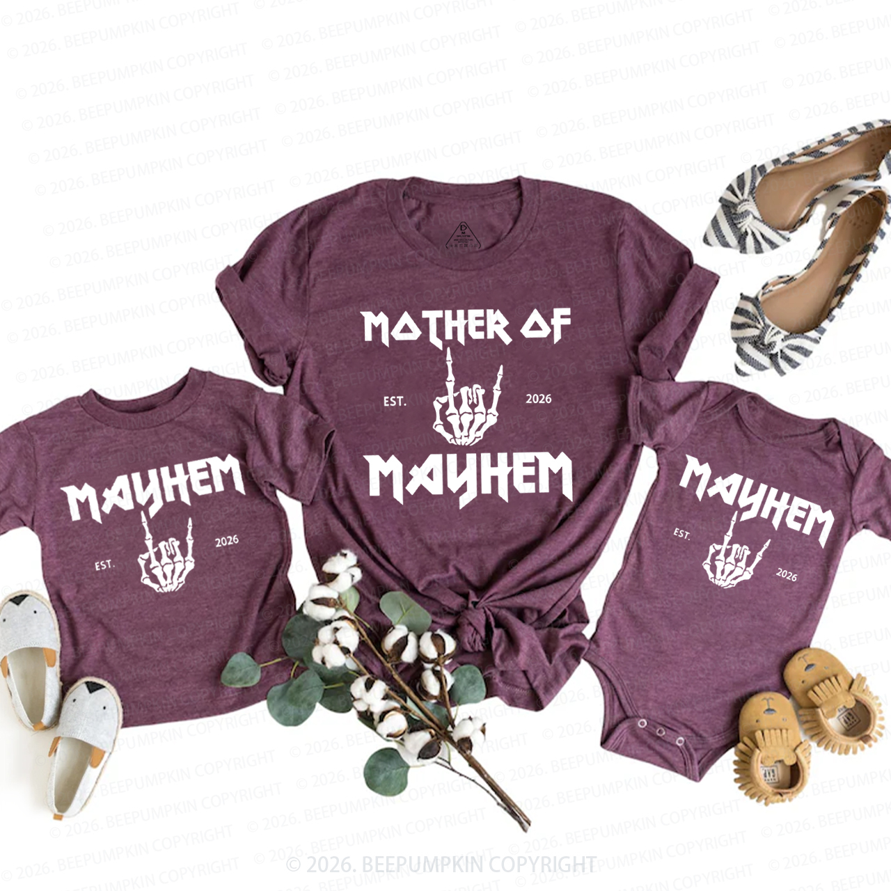 Personalized Mother of Mayhem Alt Rocker Mom&Me Matching T-Shirts