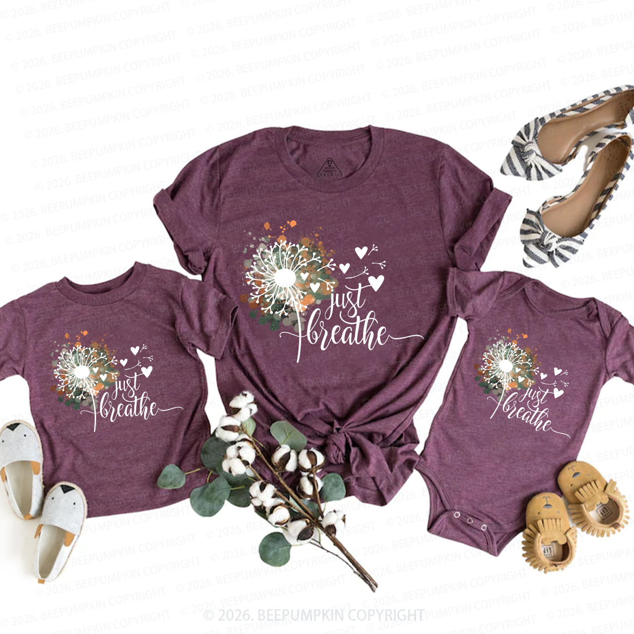 Just Breathe Dandelion Inspirational Boho Mom&Me Matching T-Shirts