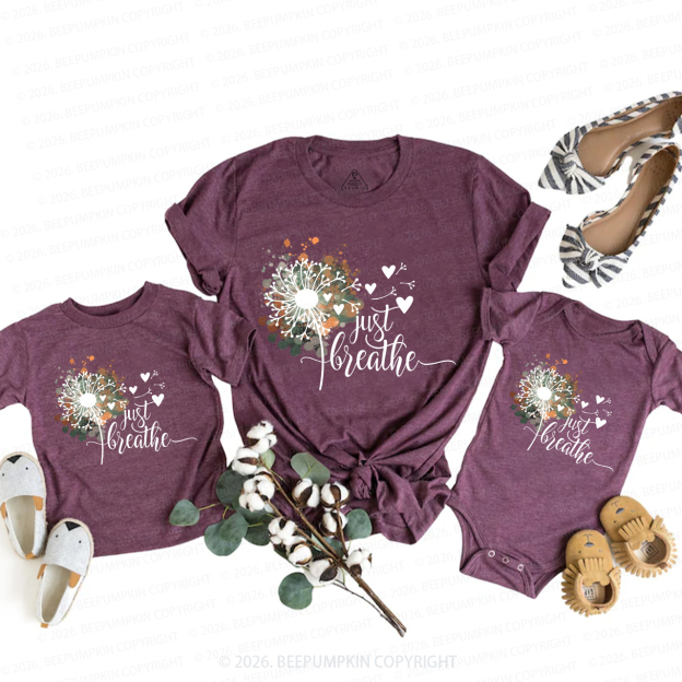 Just Breathe Dandelion Inspirational Boho Mom&Me Matching T-Shirts