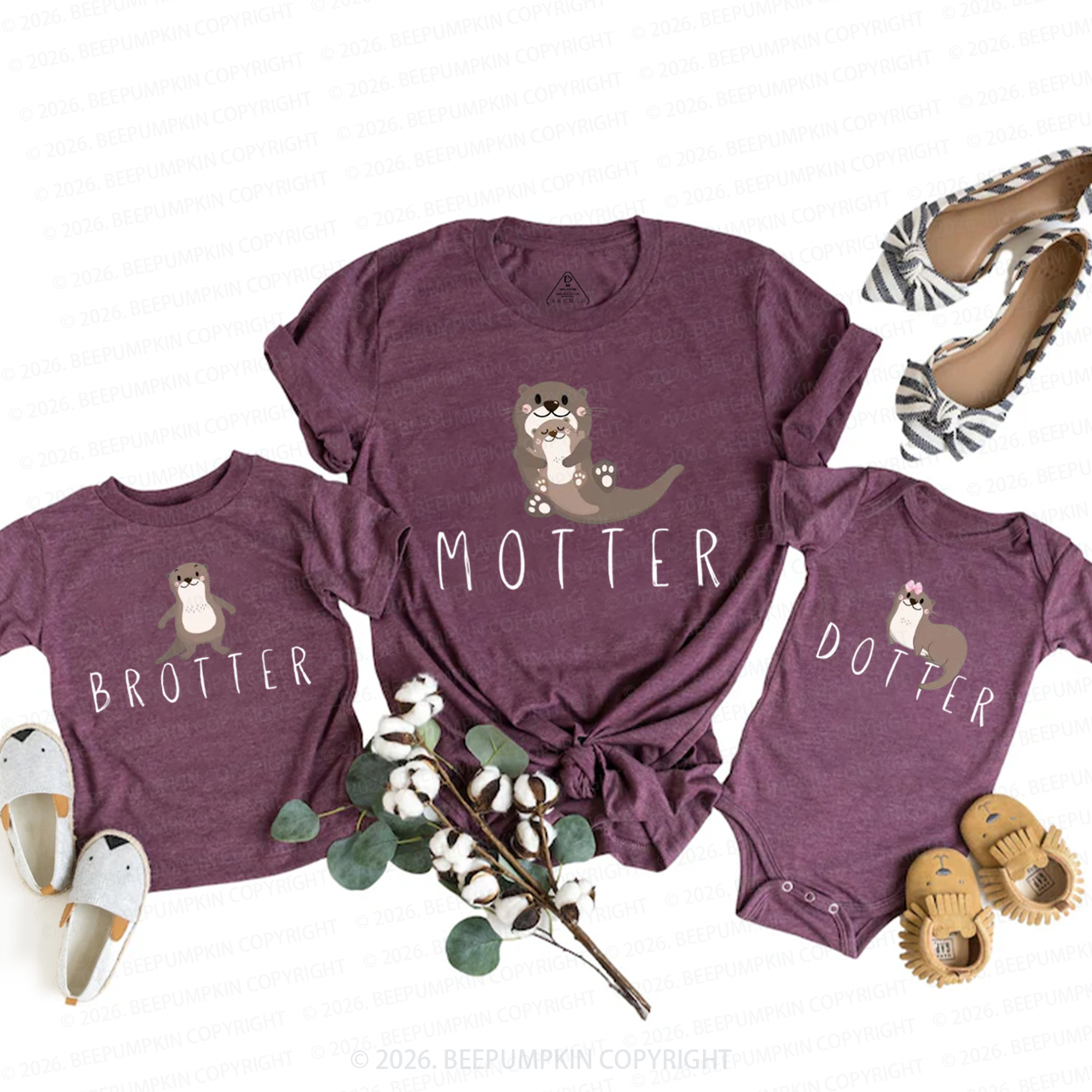 Funny Otter Motter Dotter Mom&Me Matching T-Shirts