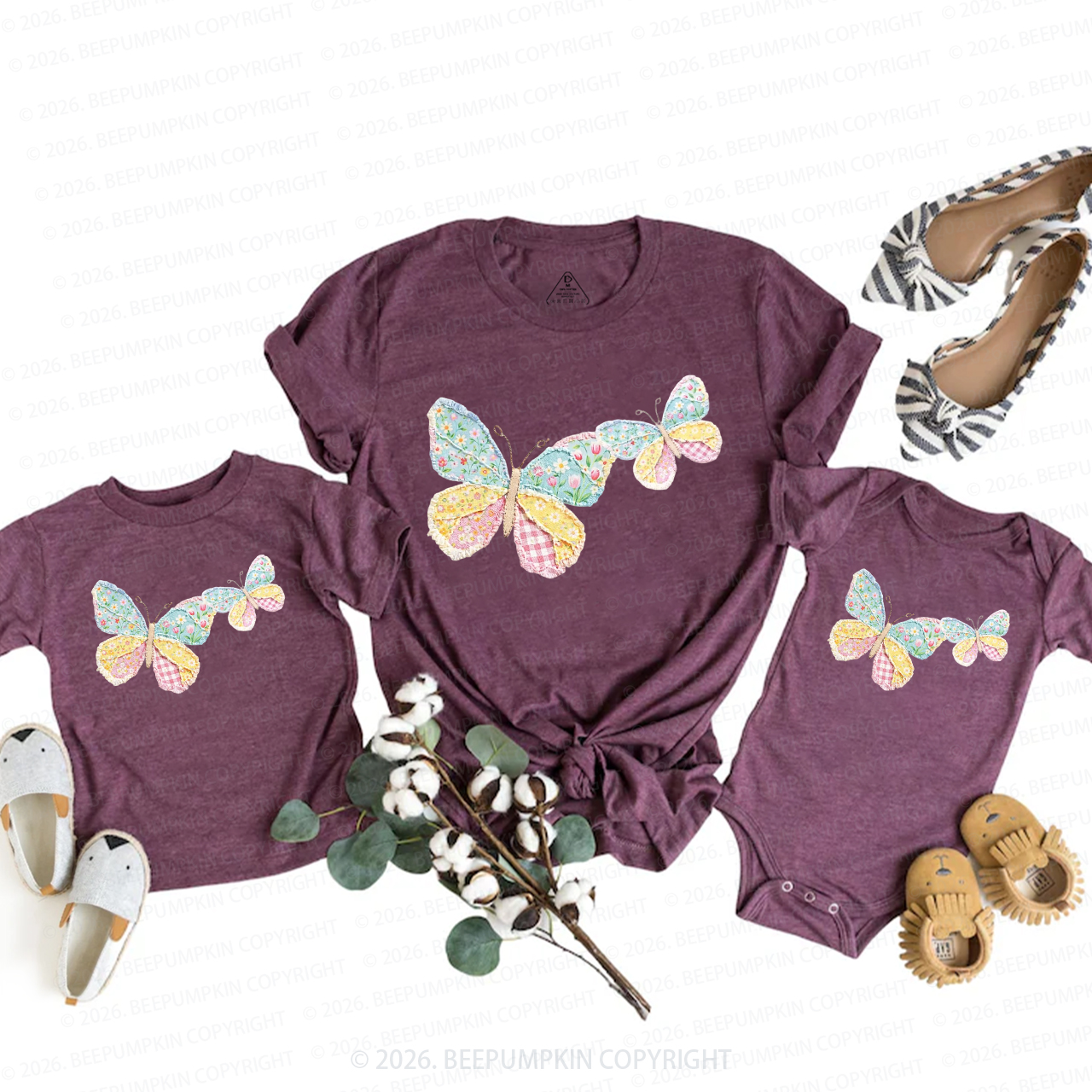 Faux Patchwork Butterfly Mama Mini Mom&Me Matching T-Shirts